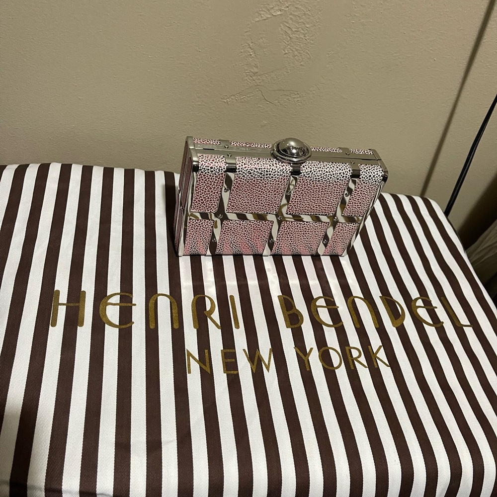 Henri Bendel minaudière with flip lock closure party box clutch